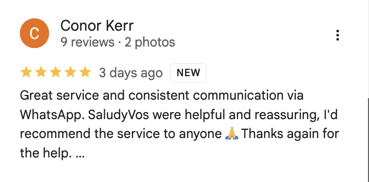 Google review screenshot from a SaludyVos patient 7